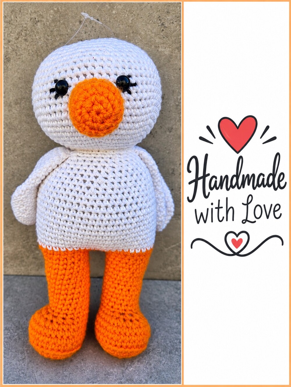 NEW Handmade Crochet Duck Stuffie White Orange 12"